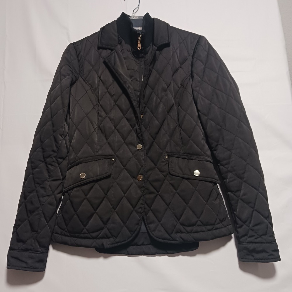Massimo Dutti Women's Black Quilted Hip Length Jacket Sz S